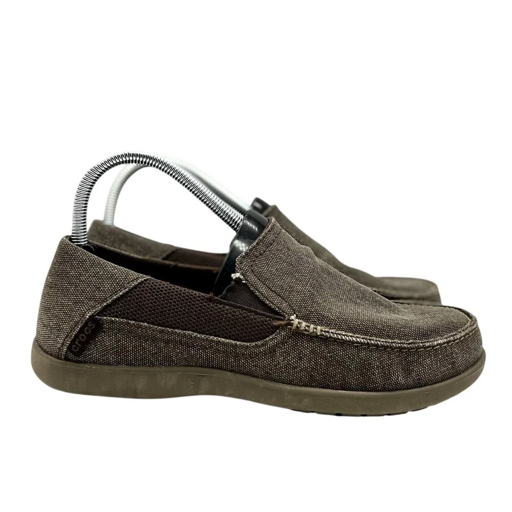 Crocs Santa Cruz Mens 7M Espresso Brown Canvas Slip On‎ Loafers 202056